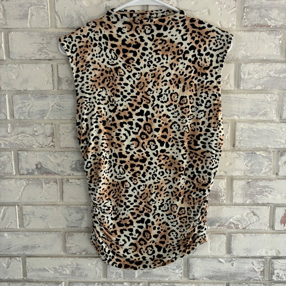 Universal Thread Leopard Print Ruched Sleeveless Mock Neck Top Tan Black 2528758